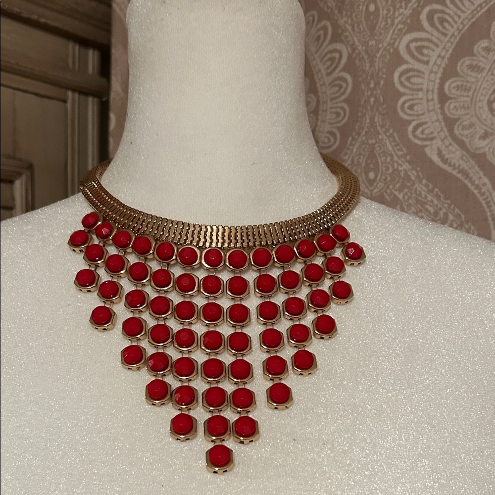 Elegant Gold and Red Statement Necklace